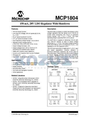 MCP1804 datasheet - 150 mA, 28V LDO Regulator With Shutdown