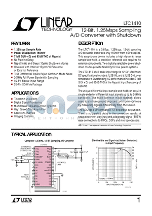 LTC1410CSW datasheet - 12-Bit, 1.25Msps Sampling A/D Converter with Shutdown