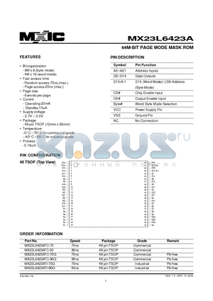 MX23L6423A datasheet - 64M-BIT PAGE MODE MASK ROM