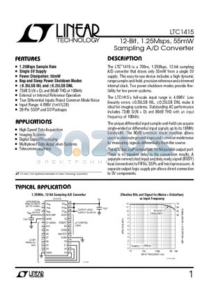 LTC1415 datasheet - 12-Bit, 1.25Msps, 55mW Sampling A/D Converter