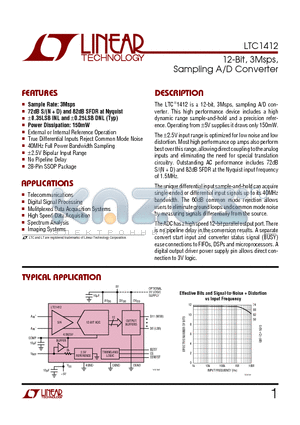 LTC1412 datasheet - 12-Bit, 3Msps, Sampling A/D Converter