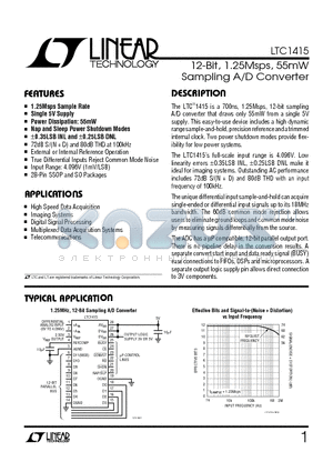 LTC1415CG datasheet - 12-Bit, 1.25Msps, 55mW Sampling A/D Converter