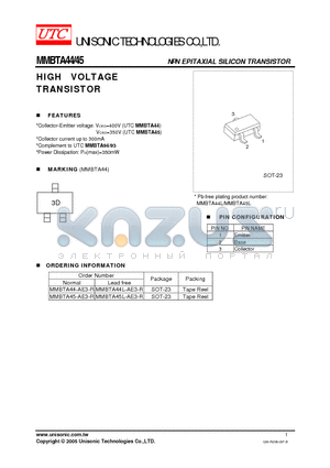 MMBTA45-AE3-R datasheet - HIGH VOLTAGE TRANSISTOR NPN EPITAXIAL SILICON TRANSISTOR