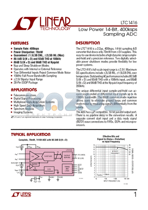 LTC1416IG datasheet - Low Power 14-Bit, 400ksps Sampling ADC