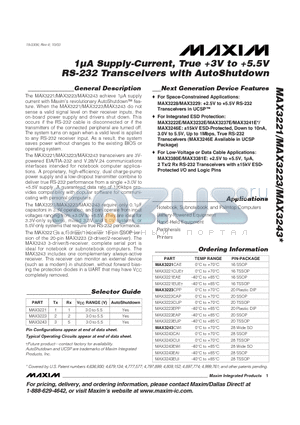 MAX3221CAE datasheet - 1lA Supply-Current, True 3V to 5.5V RS-232 Transceivers with AutoShutdown