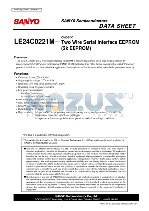 LE24C0221M datasheet - CMOS IC Two Wire Serial Interface EEPROM (2k EEPROM)