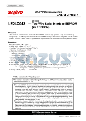 LE24C043 datasheet - CMOS IC Two Wire Serial Interface EEPROM (4k EEPROM)
