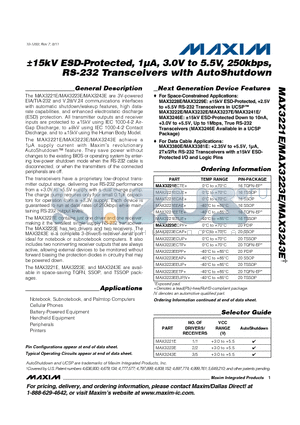 MAX3221E datasheet - 15kV ESD-Protected, 1uA, 3.0V to 5.5V, 250kbps, RS-232 Transceivers with AutoShutdown