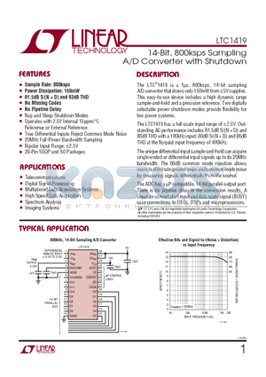 LTC1419IG datasheet - 14-Bit, 800ksps Sampling A/D Converter with Shutdown