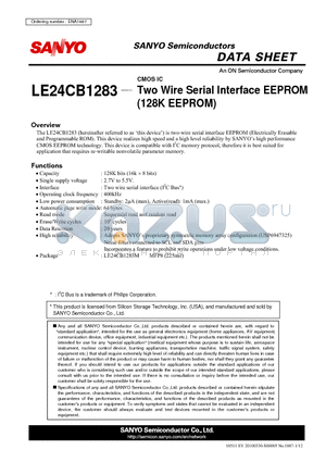 LE24CB1283 datasheet - Two Wire Serial Interface EEPROM (128K EEPROM)