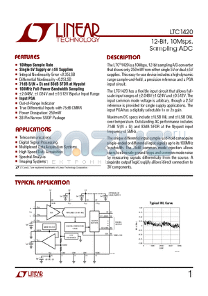 LTC1420C datasheet - 12-Bit, 10Msps, Sampling ADC