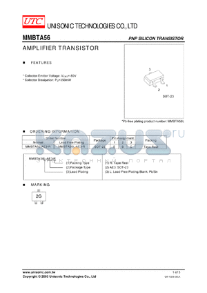 MMBTA56 datasheet - AMPLIFIER TRANSISTOR PNP SILICON TRANSISTOR