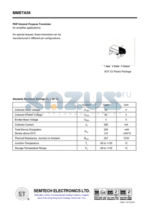 MMBTA56 datasheet - PNP General Purpose Transistor