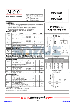 MMBTA56 datasheet - PNP General Purpose Amplifier