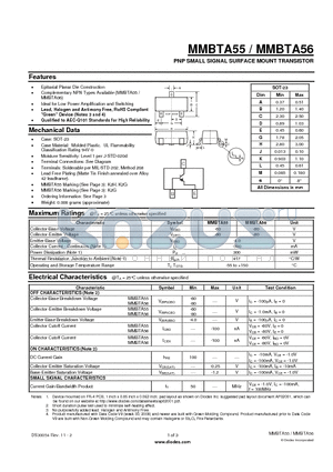 MMBTA56-7-F datasheet - PNP SMALL SIGNAL SURFACE MOUNT TRANSISTOR