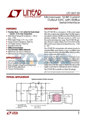 LTC1427CS8-50 datasheet - Micropower, 10-Bit Current Output DAC with SMBus Serial Interface