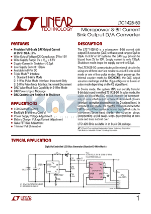 LTC1428CS8-50 datasheet - Micropower 8-Bit Current Sink Output D/A Converter