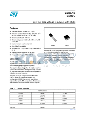 LE25AB datasheet - Very low drop voltage regulators with inhibit