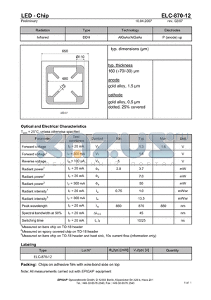 ELC-870-12 datasheet - LED - Chip