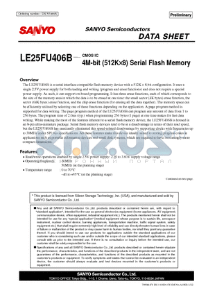 LE25FU406B datasheet - CMOS IC 4M-bit (512K8) Serial Flash Memory