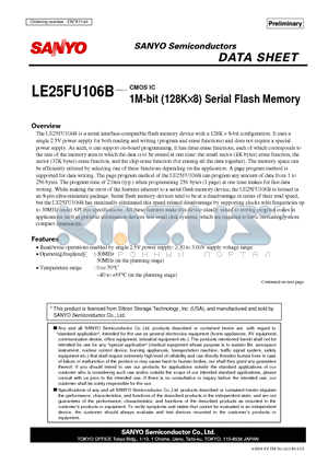 LE25FU106B datasheet - CMOS IC 1M-bit (128K8) Serial Flash Memory