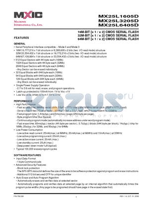 MX25L3205DM2I-12G datasheet - 16M-BIT [x 1 / x 2] CMOS SERIAL FLASH