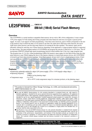 LE25FW806 datasheet - CMOS IC 8M-bit (1M8) Serial Flash Memory