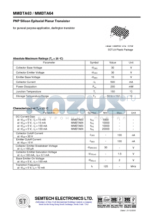 MMBTA64 datasheet - PNP Silicon Epitaxial Planar Transistor