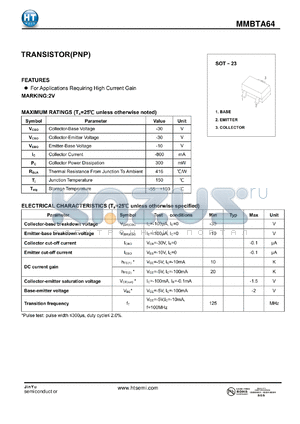 MMBTA64 datasheet - TRANSISTOR(PNP)