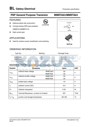 MMBTA64 datasheet - PNP General Purpose Transistor