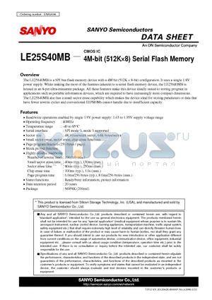 LE25S40MB datasheet - 4M-bit (512K8) Serial Flash Memory