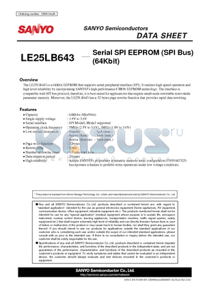 LE25LB643 datasheet - Serial SPI EEPROM (SPI Bus) (64Kbit)