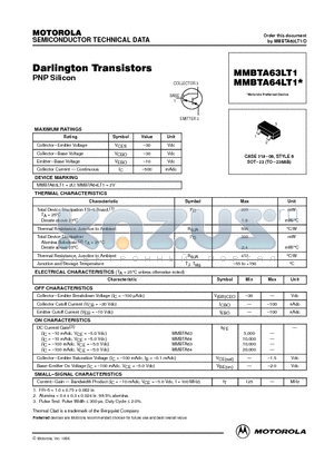 MMBTA64LT1 datasheet - Darlington Transistors