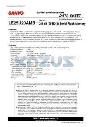 LE25U20AMB datasheet - 2M-bit (256K8) Serial Flash Memory