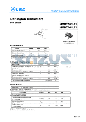 MMBTA64LT1 datasheet - Darlington Transistors(PNP Silicon)