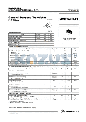 MMBTA70LT1 datasheet - General Purpose Transistor