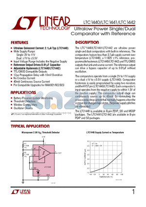 LTC1440 datasheet - Ultralow Power Single/Dual Comparator with Reference