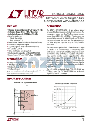 LTC1440 datasheet - Ultralow Power Single/Dual Comparator with Reference