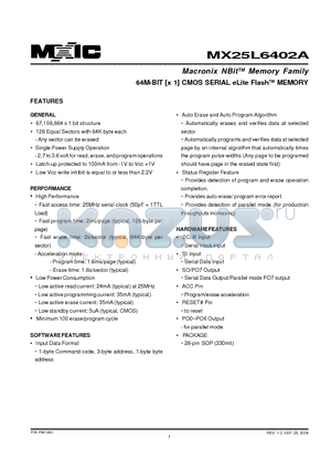 MX25L6402AMC-40G datasheet - 64M-BIT [x 1] CMOS SERIAL eLite FlashTM MEMORY