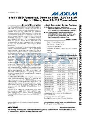 MAX3222ECPN+ datasheet - a15kV ESD-Protected, Down to 10nA, 3.0V to 5.5V, Up to 1Mbps, True RS-232 Transceivers