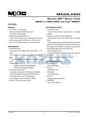 MX25L6402MC-40G datasheet - 64M-BIT [x 1] CMOS SERIAL eLite FlashTM MEMORY