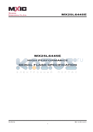 MX25L6445EM datasheet - HIGH PERFORMANCE SERIAL FLASH SPECIFICATION