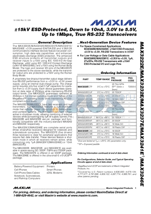 MAX3222ECWN datasheet - a15kV ESD-Protected, Down to 10nA, 3.0V to 5.5V, Up to 1Mbps, True RS-232 Transceivers