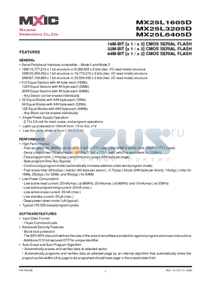 MX25L6405DZNI-12G datasheet - 16M-BIT [x 1 / x 2] CMOS SERIAL FLASH