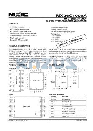 MX26C1000ATC-10 datasheet - 1M-BIT [128K x 8] CMOS MULTIPLE-TIME-PROGRAMMABLE-EPROM