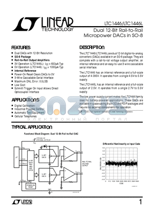 LTC1446LCN8 datasheet - Dual 12-Bit Rail-to-Rail Micropower DACs in SO-8