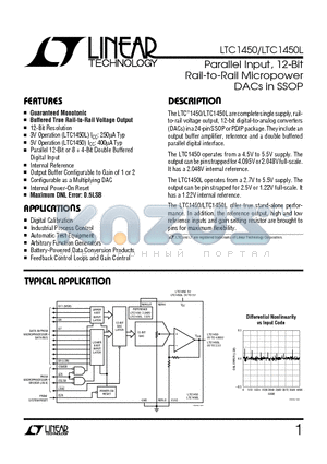 LTC1450CG datasheet - Parallel Input, 12-Bit Rail-to-Rail Micropower DACs in SSOP