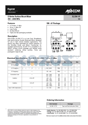 ELCM-11FTR datasheet - E-Series Surface Mount Mixer 350-2000MHz