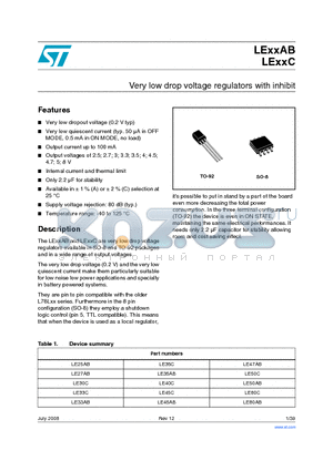 LE33CZ datasheet - Very low drop voltage regulators with inhibit