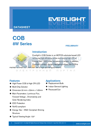 ELCOB-N70M8 datasheet - High Power COB & High CRI LED